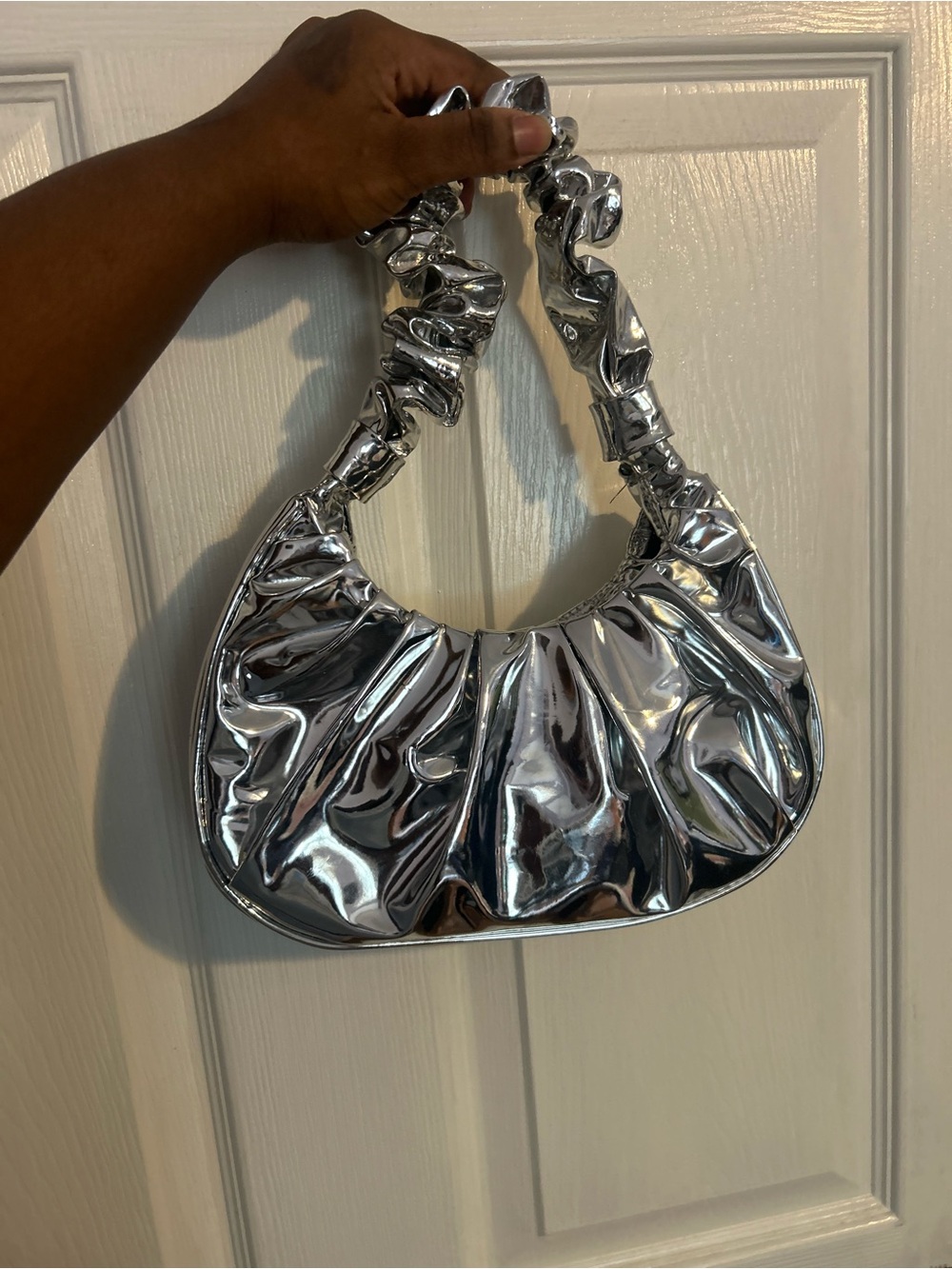 Silver Metallic Ruched Shoulder Bag
